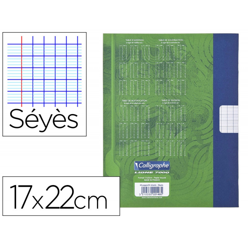 Cahier pique clairefontaine brouillon couverture carte offset papier velin surfin 17x22cm 48p seyes 56g coloris vert