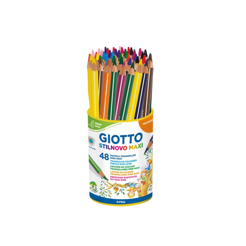 Crayon couleur giotto stilnovo maxi coloris assortis pot 48 unites