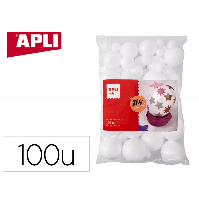 Boules apli kids polystyrene diametres assortis de 10 a 60mm format maxi sachet zip coloris blanc 100 unites