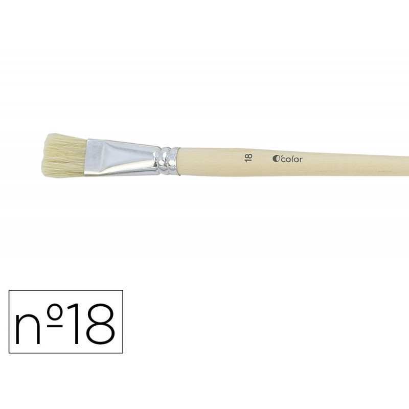 Brosse plate o'color poils soie porc nº18 virole aluminium manche bois naturel lot 10 unites