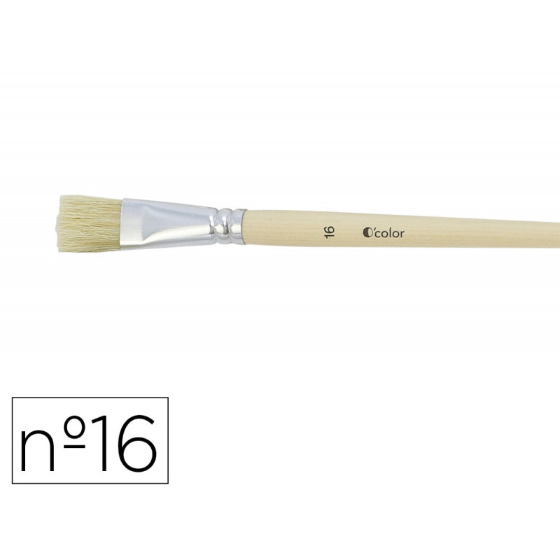 Brosse plate o'color poils soie porc nº16 virole aluminium manche bois naturel lot 10 unites