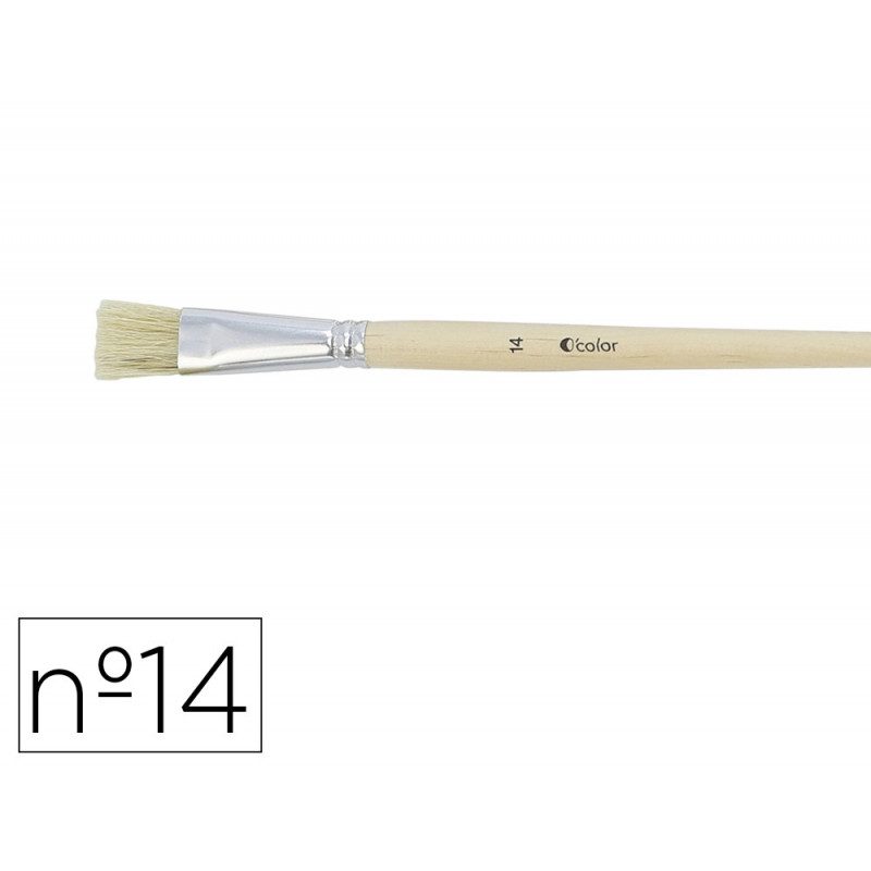 Brosse plate o'color poils soie porc nº14 virole aluminium manche bois naturel lot 10 unites