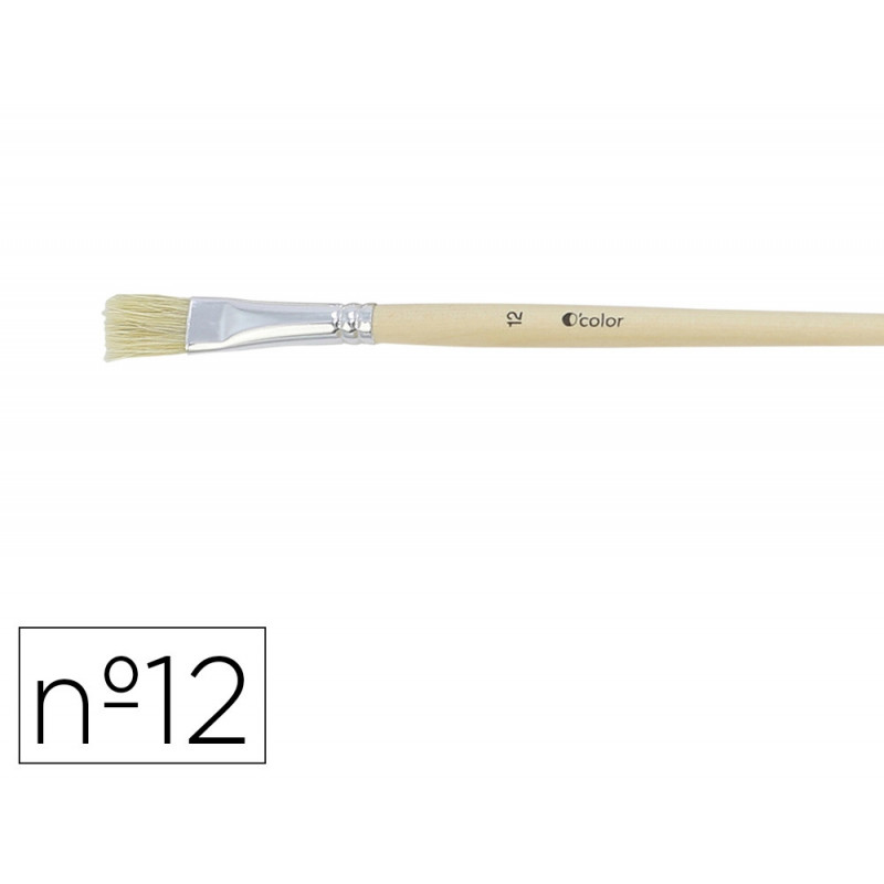Brosse plate o'color poils soie porc nº12 virole aluminium manche bois naturel lot 10 unites