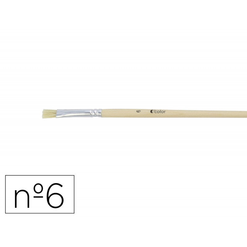 Brosse plate o'color poils soie porc nº6 virole aluminium manche bois naturel lot 10 unites