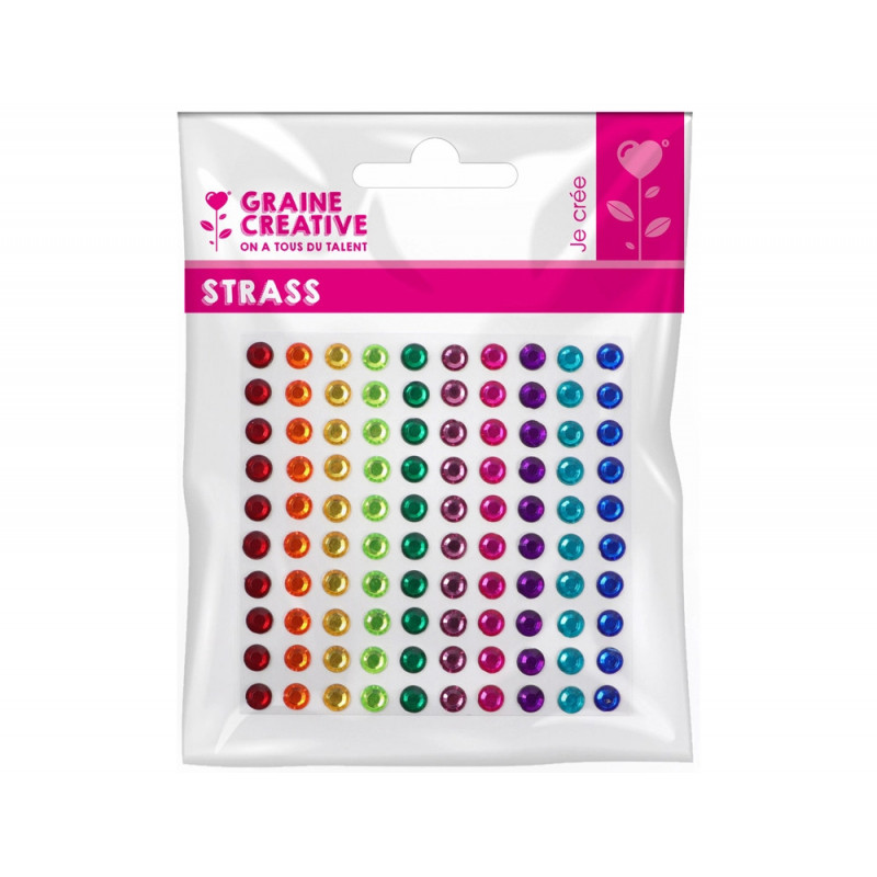 1 planche graine creative de 100 strass 5 mm couleurs vives
