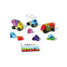 Jeu interdacta bahuts malins 3 camions bois + 10 pieces colorees plastique + 1 livret avec defis