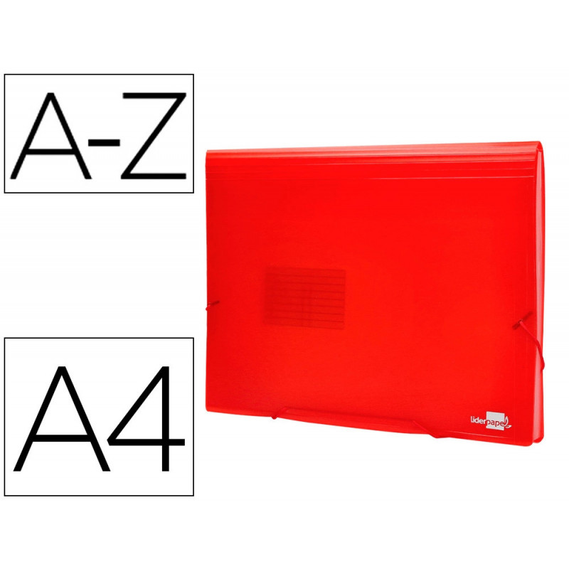 Trieur liderpapel polypropylène a4 210x297mm 700 microns 13 compartiments fermeture élastique translucide coloris rouge