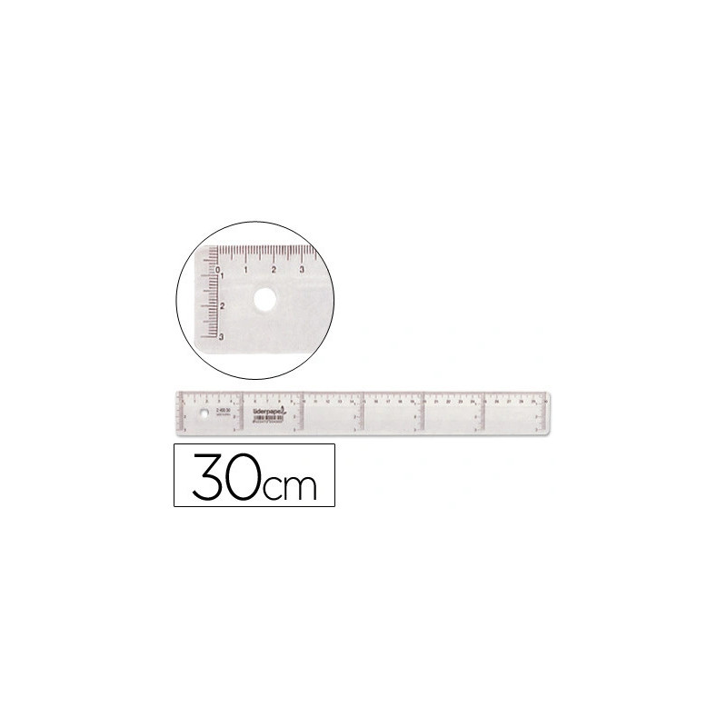 Règle liderpapel graduation verticale horizontale 30cm bord biseauté gamme cristal transparente économique