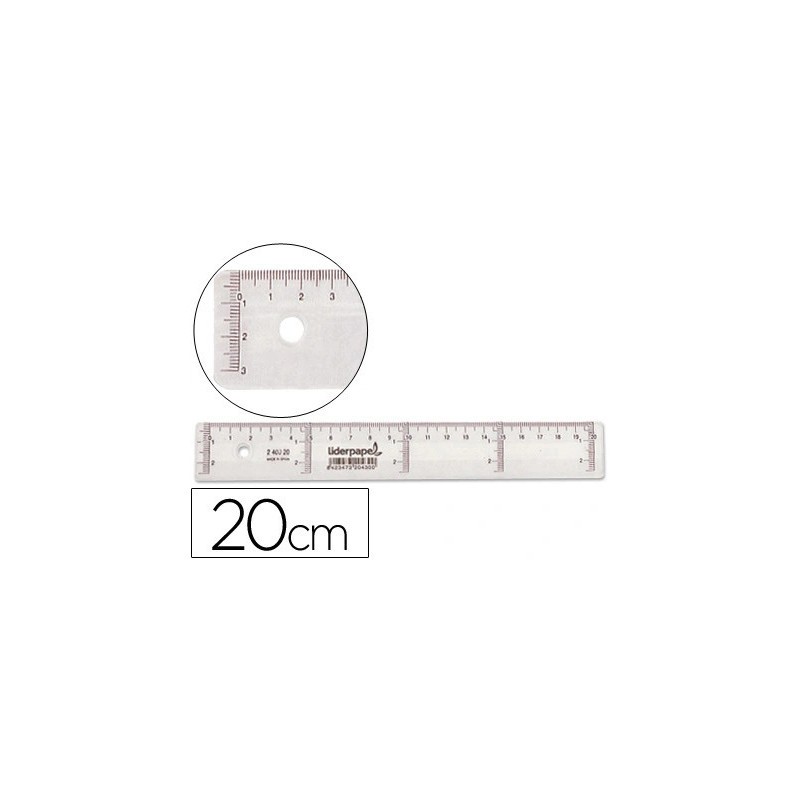 Règle liderpapel graduation verticale horizontale 20cm bord biseauté gamme cristal transparente économique