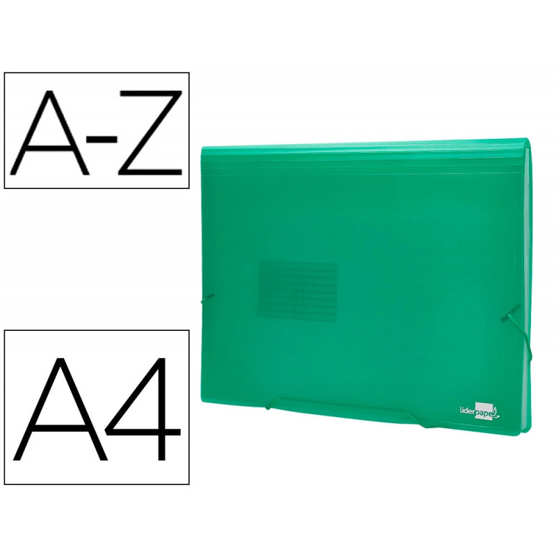 Trieur liderpapel polypropylène a4 210x297mm 700 microns 13 compartiments fermeture élastique translucide coloris vert