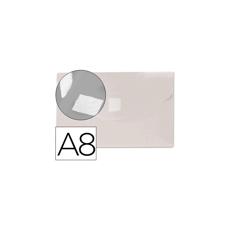 Pochette enveloppe liderpapel polypropylène 180 micorns a8 74x52mm 50f fermeture bouton résistant transparent