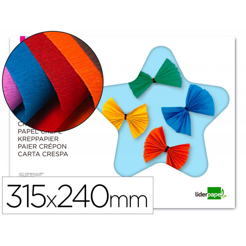 Papier crépon liderpapel 34g/m2 format a4+ 240x315mm 10 coloris assortis bloc 10 feuilles