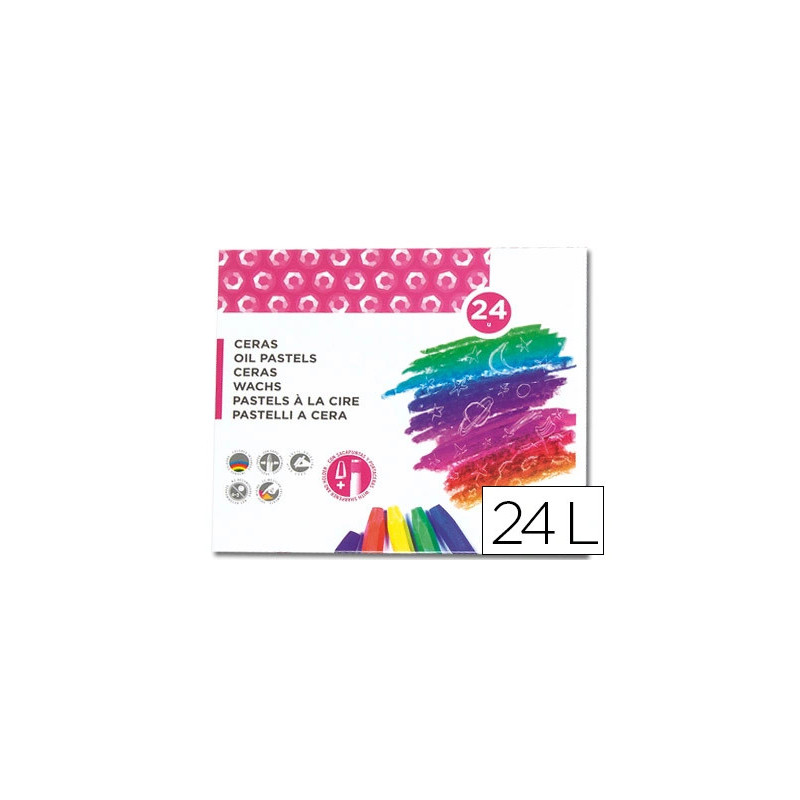 Crayon cire liderpapel 75mm diamètre 12mm taille-crayons et porte-crayons offerts coloris brillants boîte 24 unités