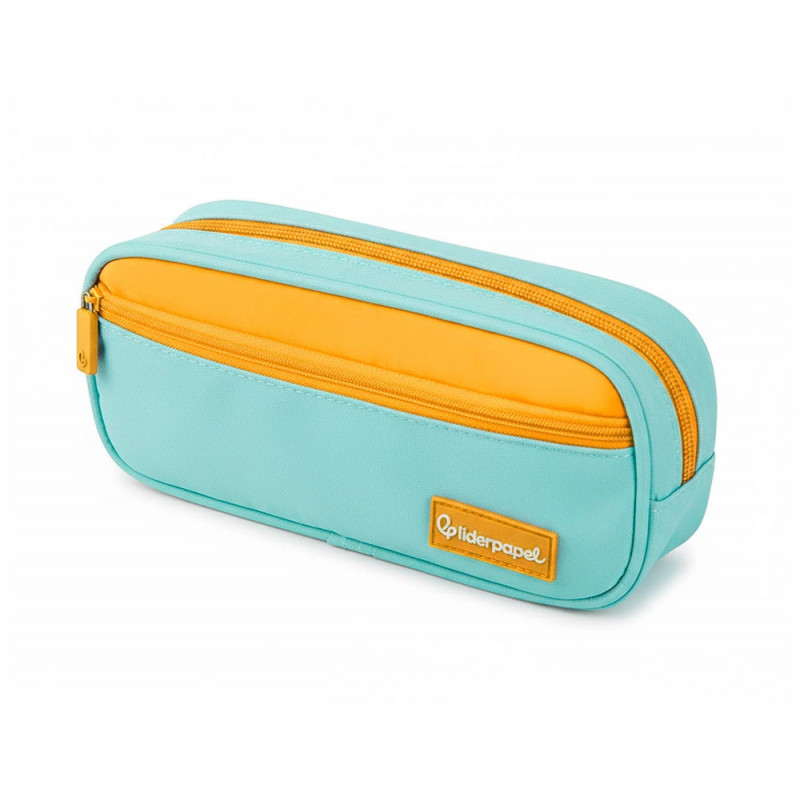 Trousse liderpapel duo 2 fermetures eclair avec poche a l'avant coloris bleu clair 220x90x50mm