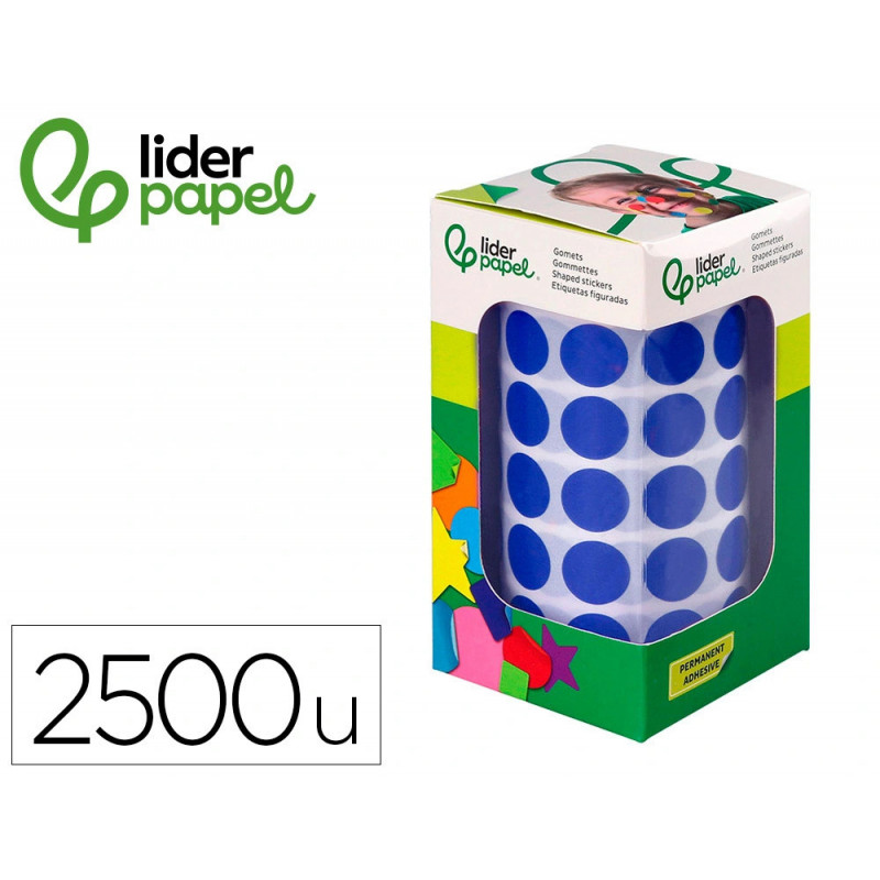 Pastille adhesive liderpapel diametre 15mm coloris bleu rouleau 2500 unites boite carton