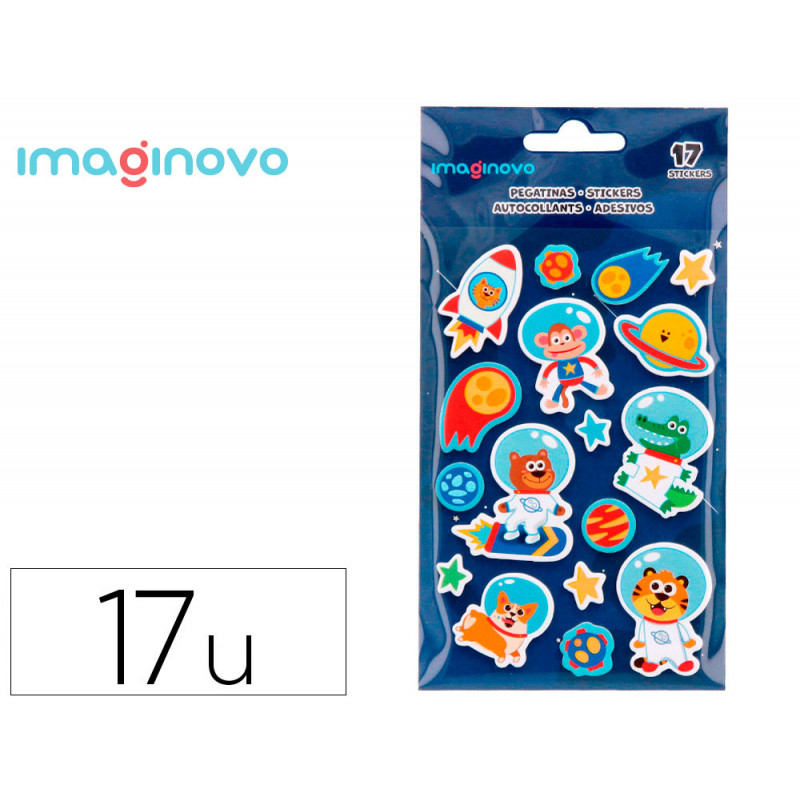 Autocollants imaginovo lumineux astronautes en relif 250x145 mm sous blister
