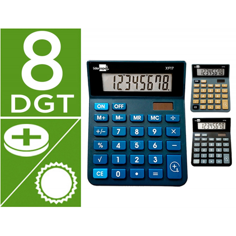Calculatrice de bureau liderpapel xf16 8 chiffres solaire et piles 127x105x24 mm pr sentoir de 10u