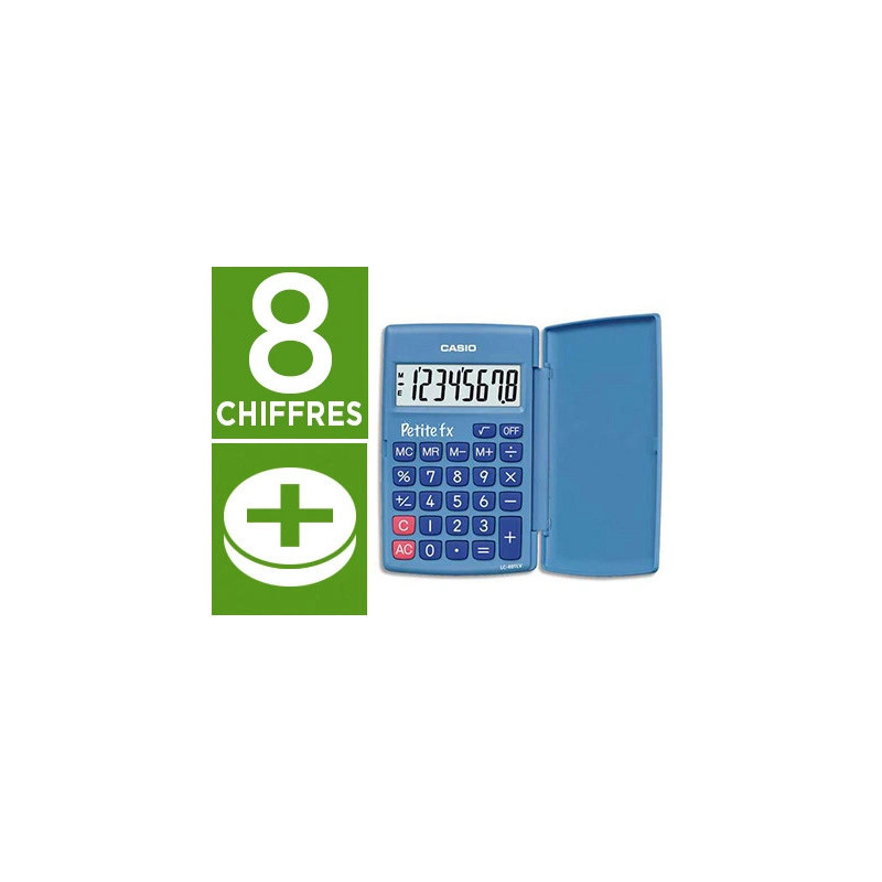 Calculatrice casio scientifique petite fx 4 opérations grand écran spécial enfants mémoire pile 120x75x10.7mm 70g bleu