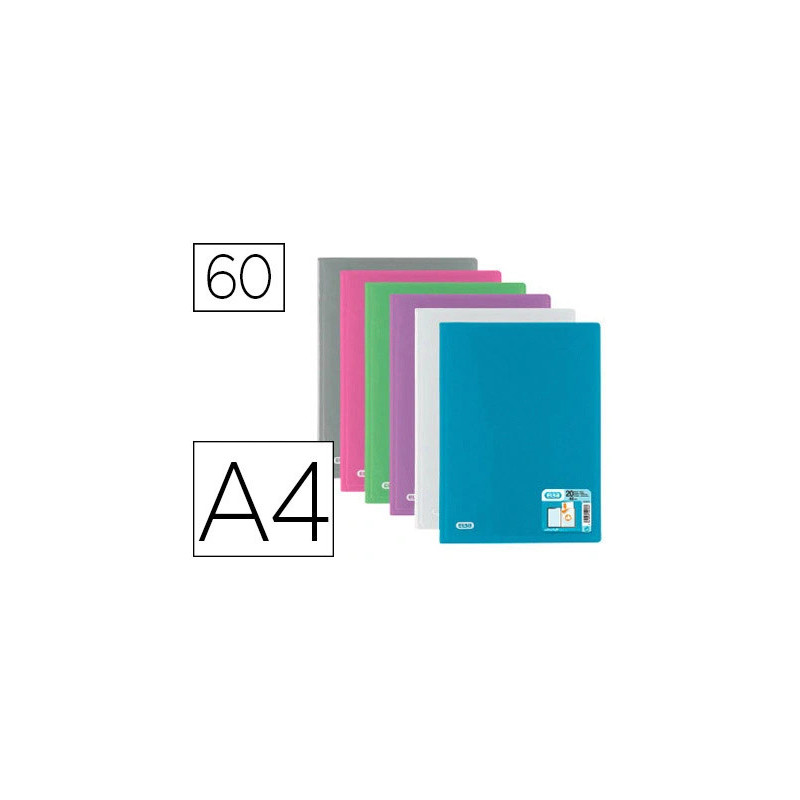 Protège-documents elba hawaï polypropylène couverture rigide a4 porte-étiquette 60 pochettes 120 vues coloris assortis