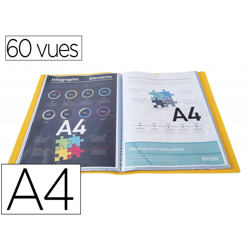 Protege documents exacompta a4 couverture polypro souple mate 60 vues grainees anti reflet coloris jaune