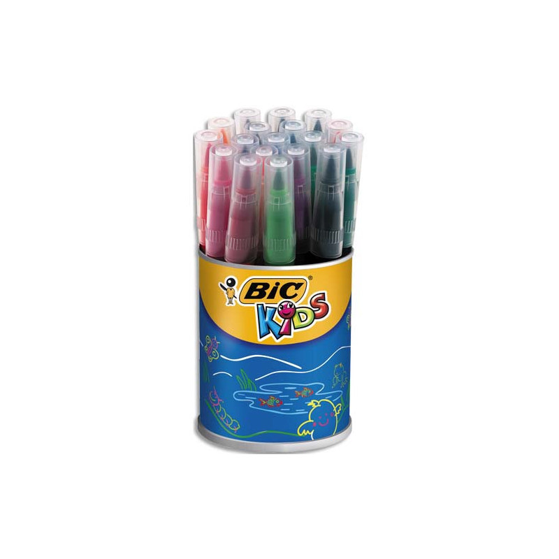 BIC Kids Ecriture Visaquarelle Feutres de Coloriage avec Pointe Pinceau - Couleurs Assorties, Pot de 18