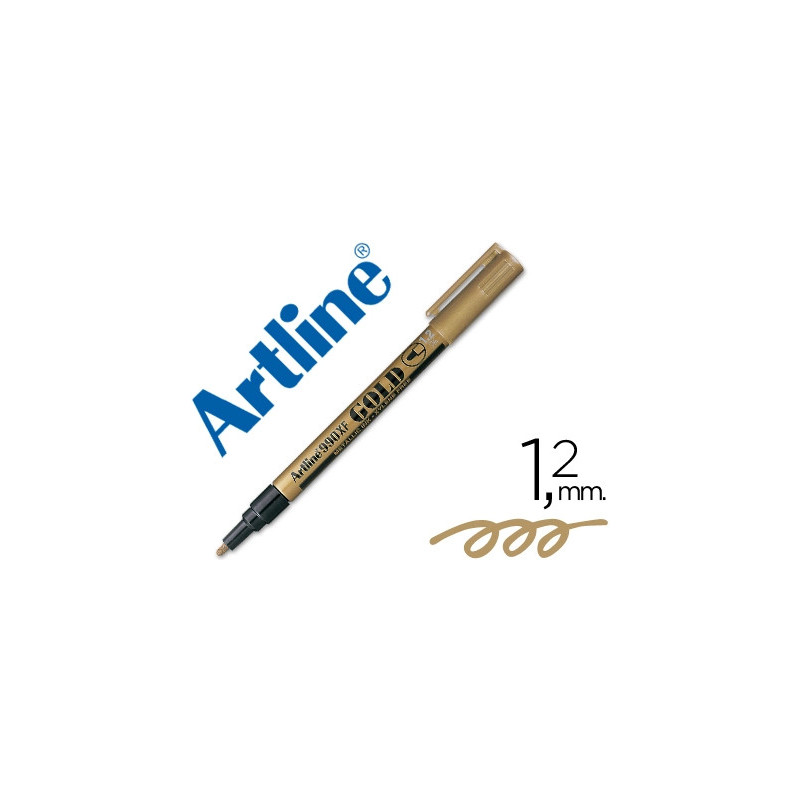 Marqueur artline permanent pointe fine conique 1.2mm tous supports corps métal encre pigmentée résiste eau or
