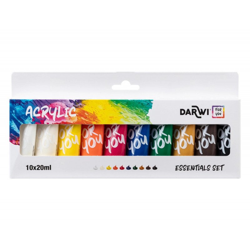 Peinture darwi for you acrylic essentials set coloris assortis tube 20ml set 10 unites