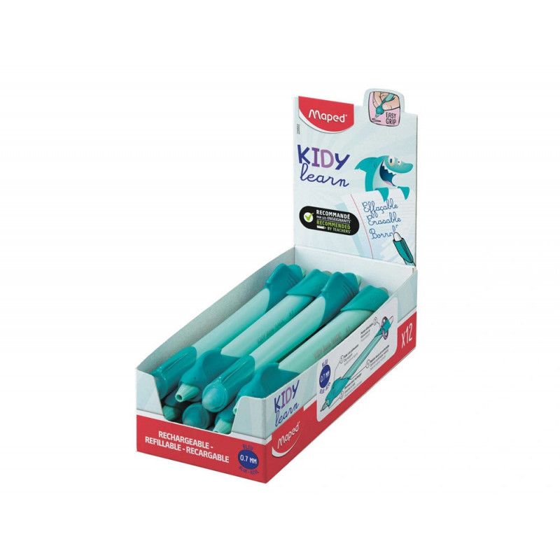 Stylo apprentissage maped kidy learn magic effaãable retractable encre bleue 0,7mm modele requin coloris bleu