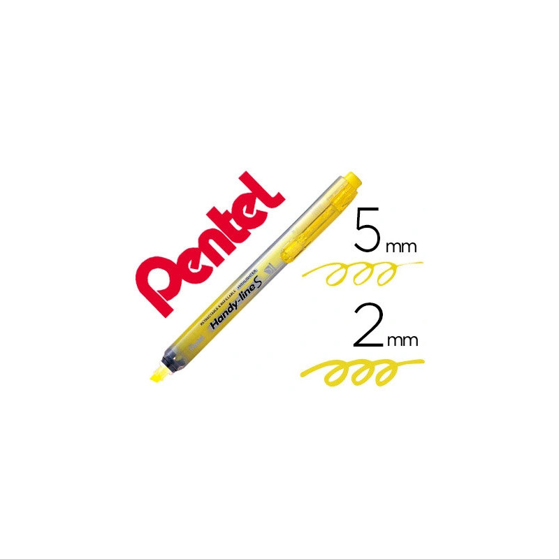 Surligneur pentel handy line s rétractable rechargeable pointe biseautée 1/3.6mm corps fin encre jaune