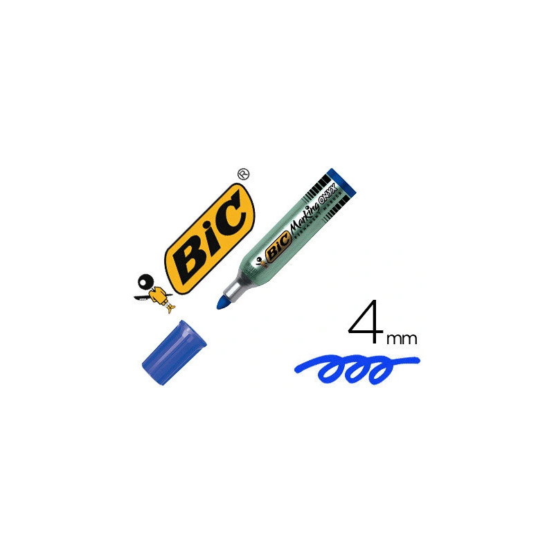 Marqueur bic permanent onyx marker 1482 pointe ogive tracé 4mm tous supports corps métal bleu