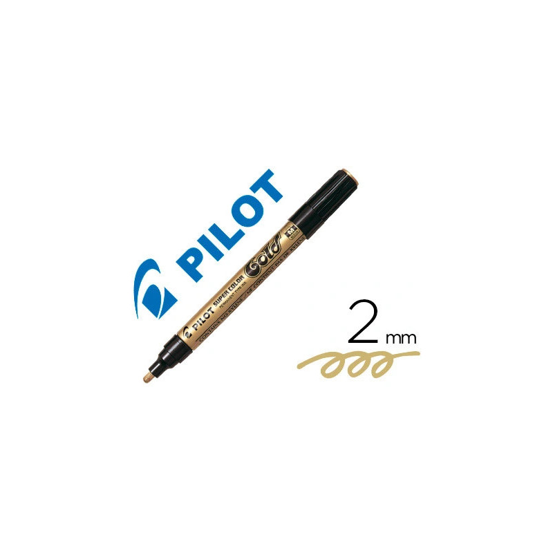 Marqueur pilot feutre permanent encre métallique pointe conique medium non biseautée polyacétate 4.5mm or