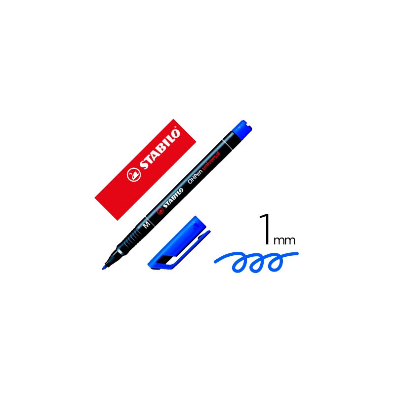 Stylo-feutre stabilo ohp pen permanent pointe moyenne 1mm encre indélébile multi-supports agrafe coloris bleu