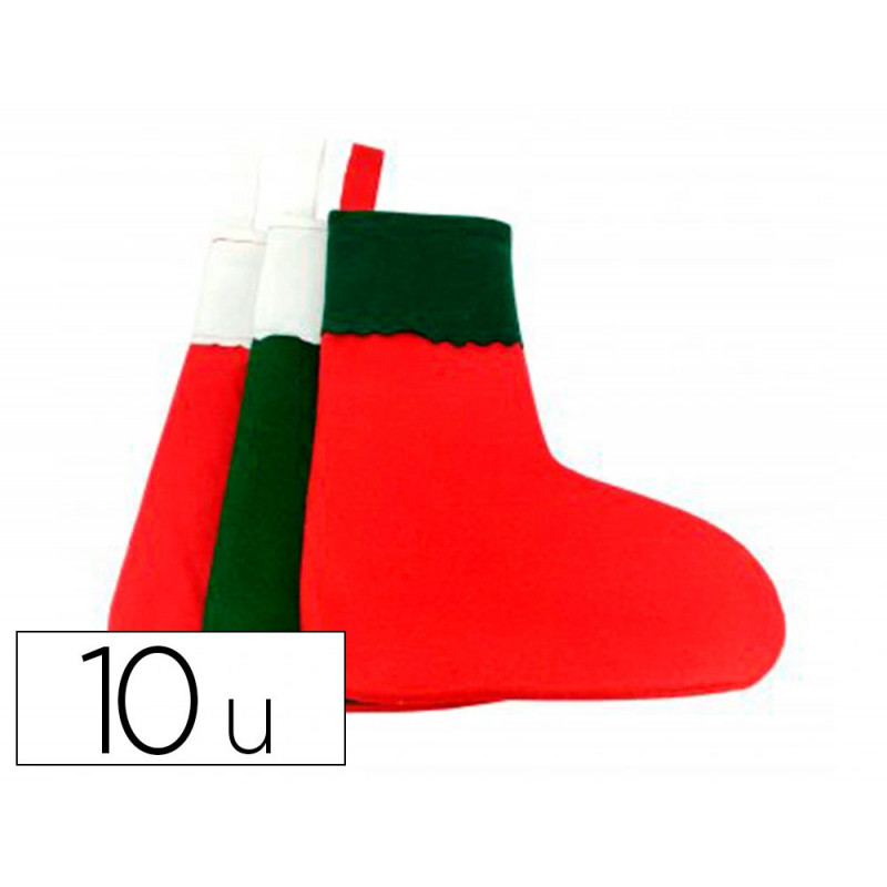 Feutrine sodertex chaussettes de noel 1mm 200x300mm 10 pcs coloris blanc - rouge blanc - vert et rouge - vert