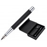 Stylo-plume etui simili cuir belius turbo alum. texture pointillee attributs argent encre bleue col. noir coffret cadeau