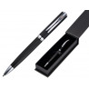 Stylo-bille belius turbo aluminium texture pointillee attributs argent encre bleue coloris noir dans coffret cadeau