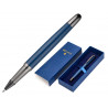 Stylo-bille belius neptuno aluminium texture ondulee attributs gun encre bleue coloris bleu marine dans coffret cadeau