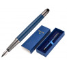 Stylo-plume belius neptuno aluminium texture ondulee attributs gun encre bleue coloris bleu marine dans coffret cadeau