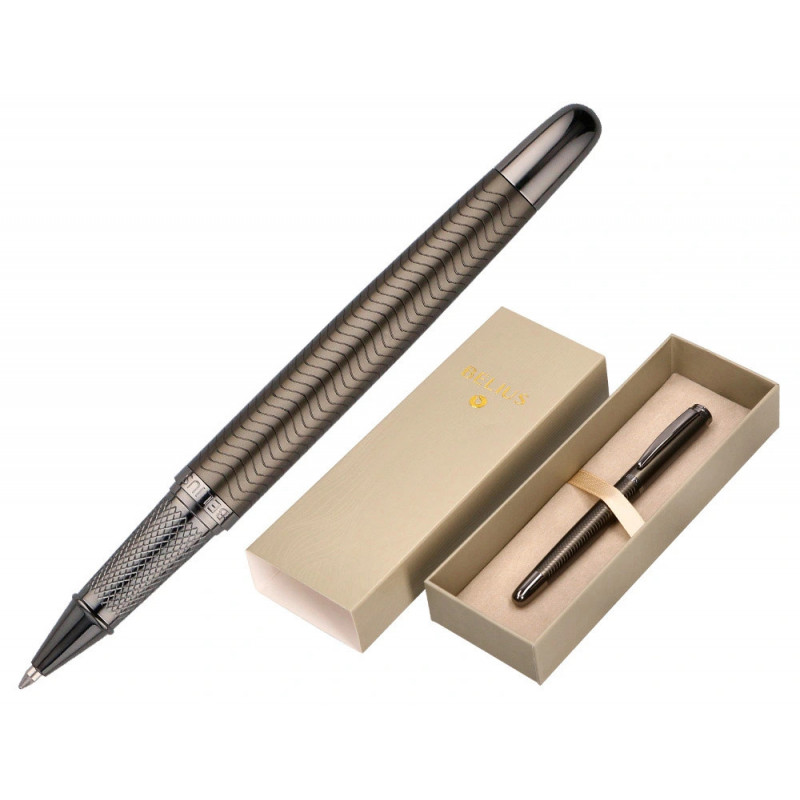 Stylo-bille belius neptuno aluminium texture ondulee attributs gun encre bleue coloris kaki dans coffret cadeau