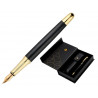 Stylo-plume et etui en simili cuir belius passion aluminium brosse attributs or encre bleue coloris noir coffret cadeau