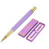 Stylo-bille belius macaron bliss hexagonal aluminium details et attributs or encre bleue coloris mauve coffret cadeau