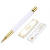 Stylo-bille belius macaron bliss hexagonal aluminium details et attributs or encre bleue coloris blanc coffret cadeau