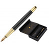Stylo-plume et etui simili cuir belius soiree aluminium details et attributs or encre bleue coloris noir coffret cadeau