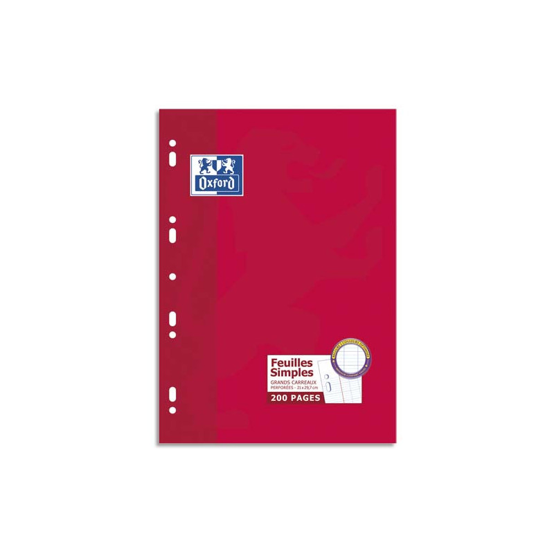 OXFORD Etui 200 copies simples 90g perforées Blanches grand format A4 grands carreaux Seyès