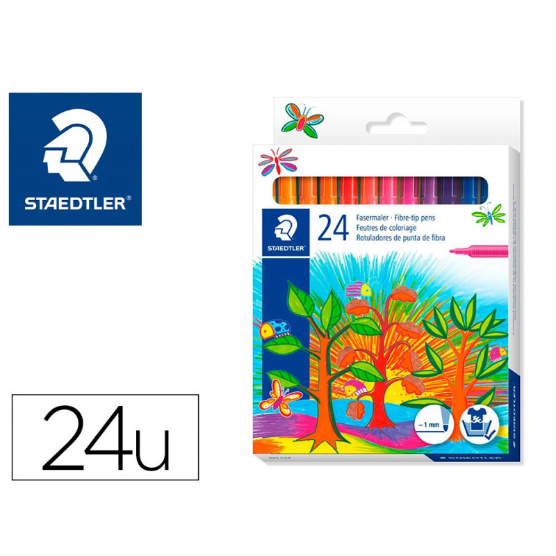 Stylo feutre staedtler 325 pointe moyenne 1mm pack de 24 couleurs assorties