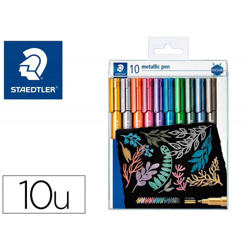 Marqueur staedtler corps metallique 8323 pointe ogive 2,7mm trace 1 a 2mm pack de 10 assortis