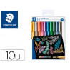 Marqueur staedtler corps metallique 8323 pointe ogive 2,7mm trace 1 a 2mm pack de 10 assortis