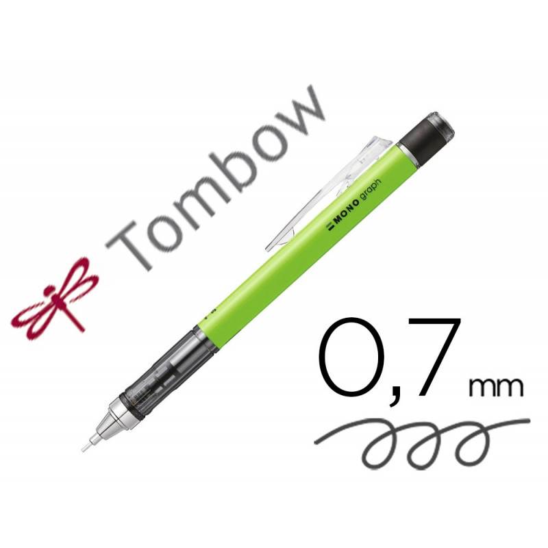 Porte-mines tombow monograph 0,7mm rechargeable gomme telescopique interchangeable coloris corps vert fluo