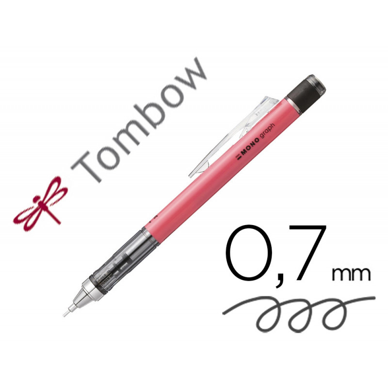 Porte-mines tombow monograph 0,7mm rechargeable gomme telescopique interchangeable coloris corps rose fluo
