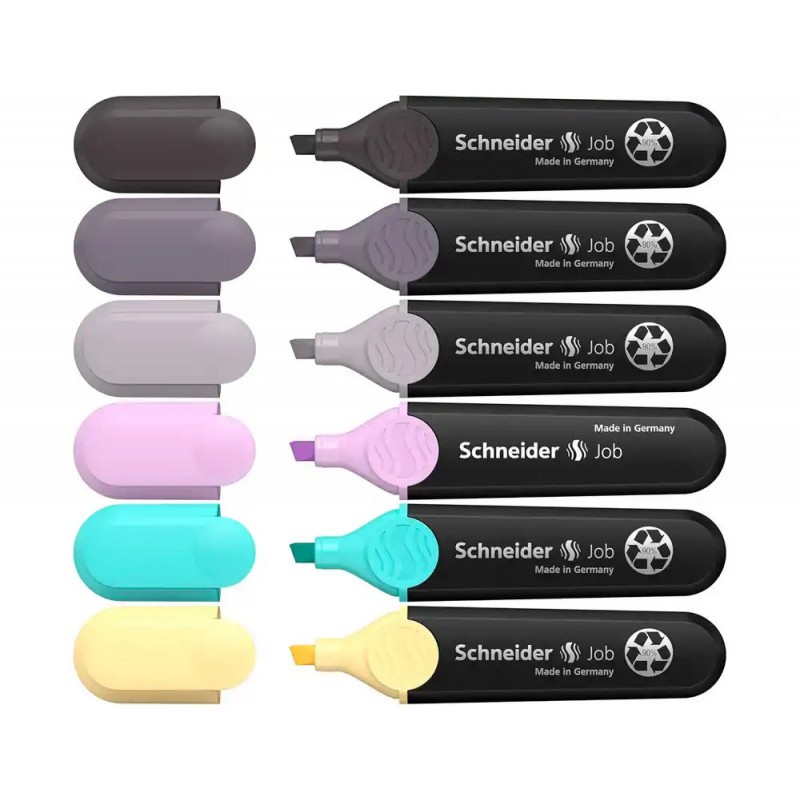 Surligneur schneider job pointe biseautee trait 1/5mm coloris assortis pochette 6 unites
