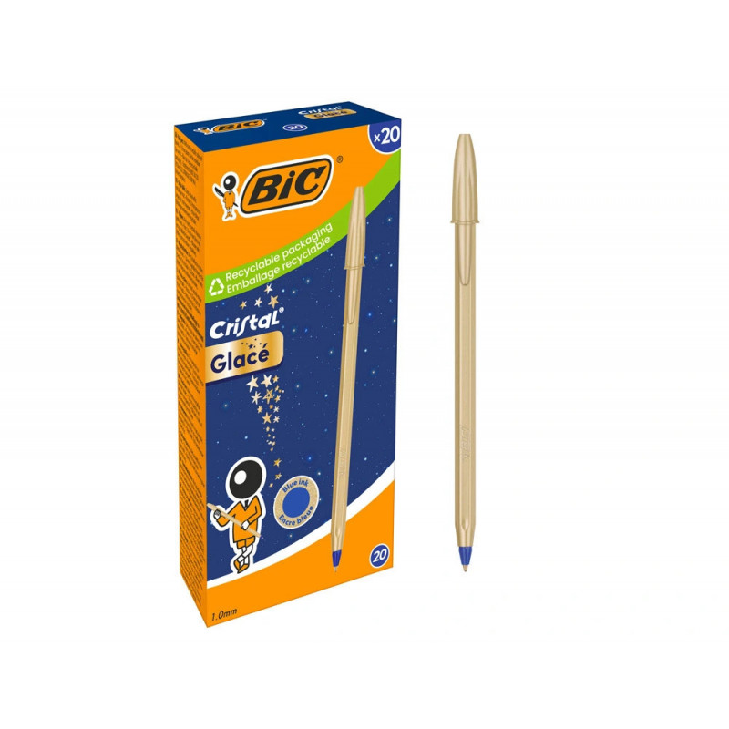 Stylo-bille bic cristal original glace pointe moyenne 1,0mm encre bleue classique capuchon coloris or